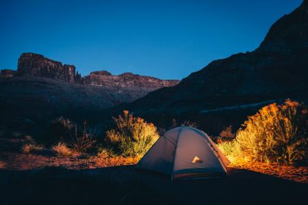 灰色, 圆顶, 帐篷, 露营, 自然, 户外, 晚上