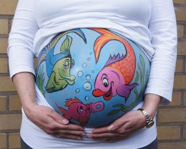 怀孕, bellypaint, 肚皮画, 宝贝, 鱼, 在预测