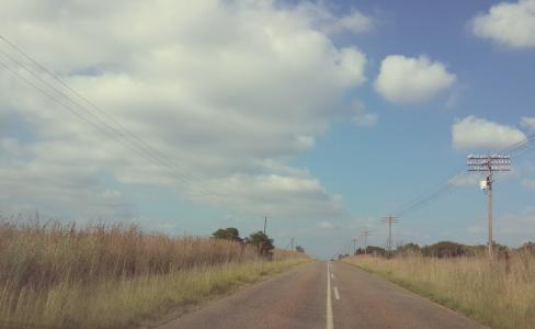 农村, 道路, 电源线, 草, 天空, 云彩