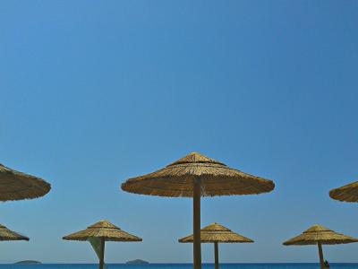 海滩, 安德罗斯, 希腊群岛, 美丽的海滩, 遮阳伞, 希腊, umbrelas