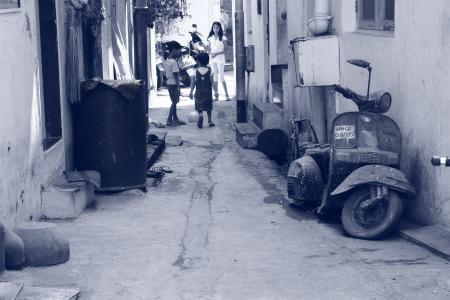 滑板车, 老, 小巷, 黑色和白色, 街道, 城市场景