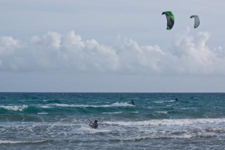 kitesurfer, 风筝冲浪, kiters, 风筝冲浪, 在, 海, 天空
