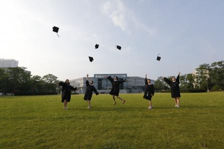 毕业, 大学, 同学, 跳转, 投掷帽子