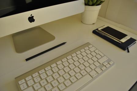 imac, 办公桌, 白色, 键盘, 表, 计算机, 办公室