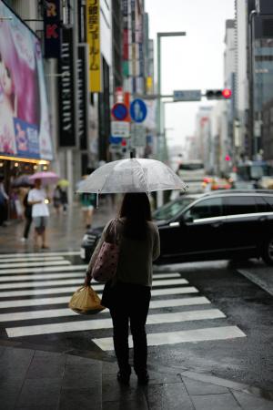 城市, 街道, 交叉口, 下着雨, 雨伞, 都市, 城市