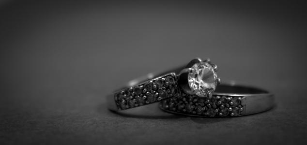 黑白, 特写, 设计, 钻石, 订婚戒指, 珠宝首饰, 豪华