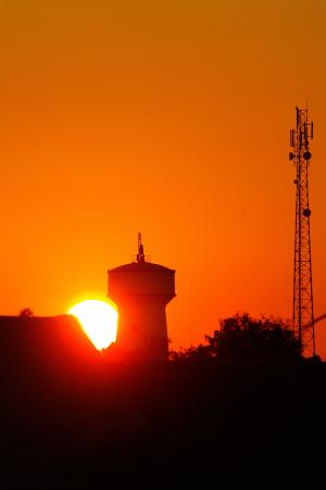 水塔, 无线电塔, 日落, 剪影, 橙色, 太阳, 马达加斯加