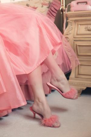年份, 拖鞋, 优雅, 双腿, 粉色, 一个人, 粉红色的颜色