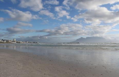 桌山, 海滩, 海洋, 云彩, 天空, 开普敦, 南非