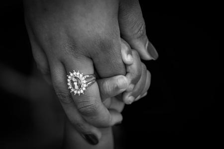宝贝, 黑白, 订婚, 手, 珠宝首饰, 珠宝首饰, 戒指