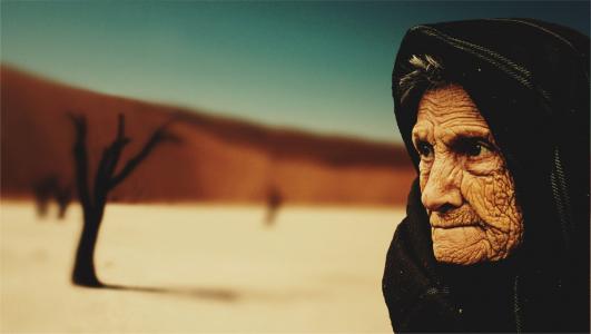 老女人, 沙漠, 年老时, 贝都因人, 干, 老, 人