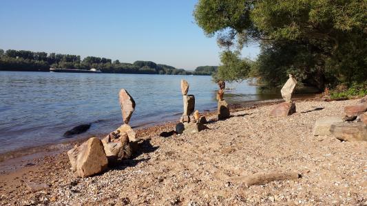 石雕, 莱茵河, 海滩, 雕塑