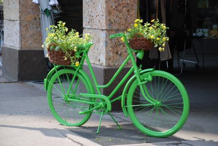 自行车, 绿色, 花, 彩色自行车