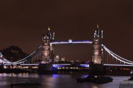 伦敦, 桥梁, 晚上, 城市, 河, 英格兰, 英国
