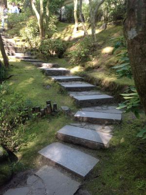 波特兰日本花园, 楼梯, 石头, 路径, 植物园, 俄勒冈州
