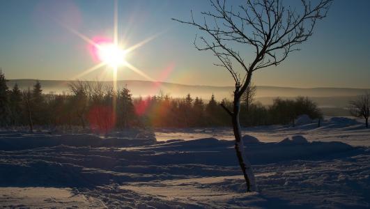 矿石山, 冬天, 日落, katharienenberg, 白雪皑皑, 感冒, 田园