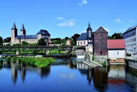 rochlitz 城堡, 下萨克森, mulde, 建筑, 河, 欧洲, 著名的地方