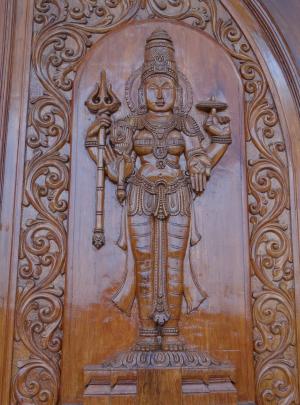 雕刻, 木制, 女神, 拉克希米, 门板, 印度