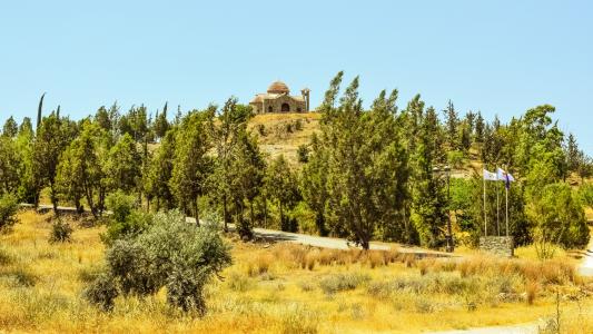 教会, 小山, 景观, 农村, 圣纳帕圣瓦尔瓦拉, 塞浦路斯
