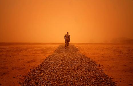 伊拉克, 沙尘暴, 天气, 男子, 军事, 行走, 景观
