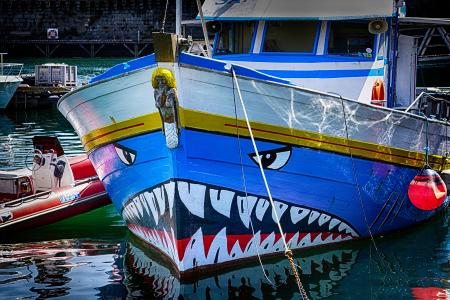 小船, 鲨鱼, 设置设计器, 蓝色, 端口, 海事, 海