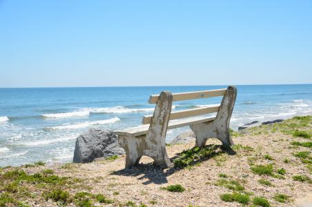 长凳椅, 忽略, 海滩, 海洋, 波, 水, 沙子