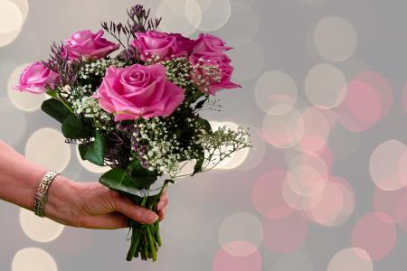 花, 花束, 玫瑰, 谢谢, 谢谢, 生日, 贺卡