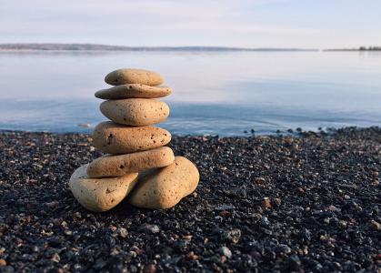 岩石, 堆叠, 平衡, 海岸, 海滩, 户外, 石头