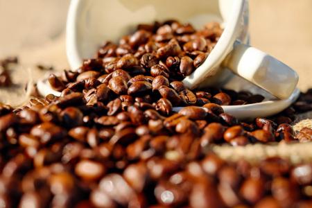 咖啡, 咖啡杯, 瓷器, 咖啡豆, 豆子, 受益于, 食物和饮料