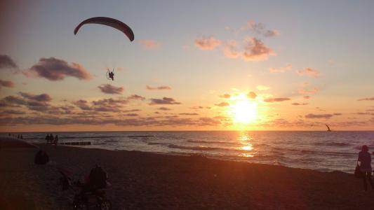 滑翔伞, 波罗地海, 假日, rewal, 太阳, 日落, 天空