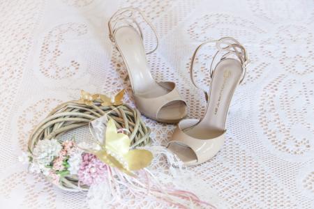 女人, 凉鞋, 婚纱礼服, 新娘, 装饰, 高跟鞋, 鞋子