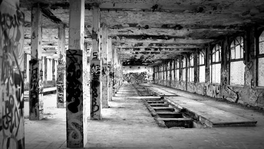 丢失的地方, 工厂, 黑色白色, 工业建筑, 离开, 老厂, 废墟
