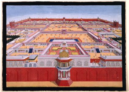 红色堡垒, 德里, 鸟瞰图, 鸟瞰图, 印度, 绘画, 历史