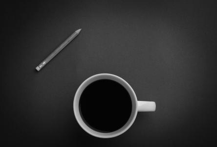 咖啡, 杯子, 杯, 铅笔, 黑色和白色, 咖啡-饮料, 饮料