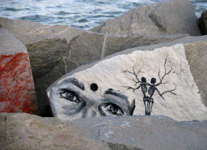 涂鸦, 岩石, 防波堤, 背景, 绘图, 地中海, 灰色