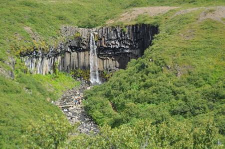 冰岛, 瀑布, svartifoss, 自然, 景观