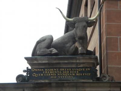 纽伦堡, 肉类市场, 牛, 纪念碑, 雕塑, 雕像, 拉丁语