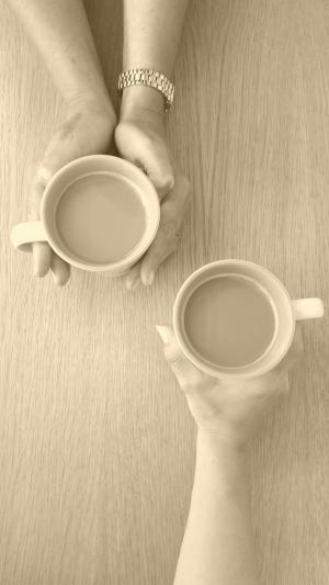 咖啡, 聊天, 对话, 杯子, 杯子, 手, 喝