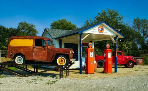 加油站, 年份, 古董, 怀旧, 水泵, 汽油, 汽车