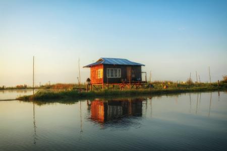 茵莱湖湖, 缅甸, 湖房子, 房子, 湖, 水, 几点思考