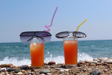 海滩, 海, 夏季, 太阳, 鸡尾酒, 饮料, 果汁