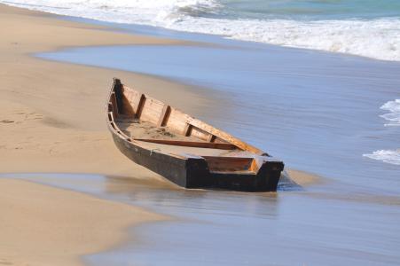 小船, 残骸, 木船, 海滩, 海, 波, 沙子