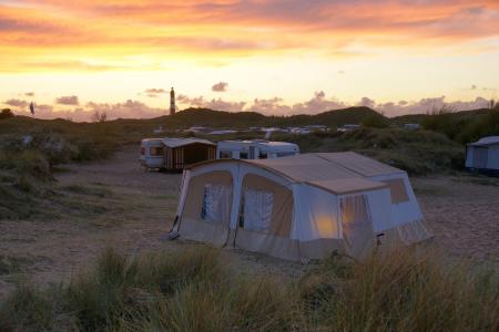 露营地, 折叠大篷车, amrum, 日落, 沙丘, 晚上, 露营