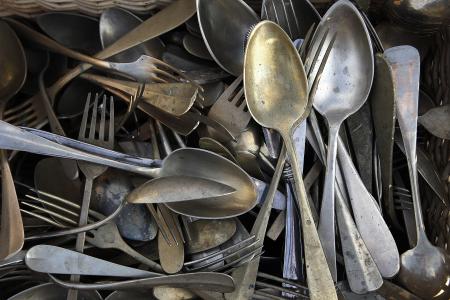 餐具, 勺子, 叉子, 年份, 银, 钢, 厨房