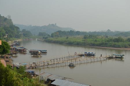 金三角, 老挝, 小船, 河, 小船, 独木舟, 黎明