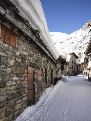 村庄, bonneval, 雪, 冬天, 山, 房屋, 阿尔卑斯山