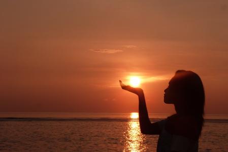 日出, 女孩, 巴厘岛, 太阳, 日落, 海, 剪影