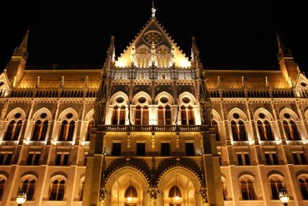 晚上, 灯, 城市, 议会, 布达佩斯, 建筑, 资本