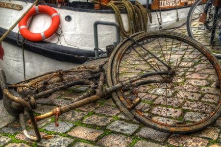 自行车, 运河, 格罗宁根, 街头一幕, 小镇, 中心, 残骸