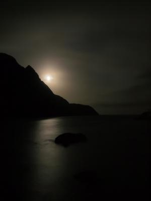 月光, 晚上, 挪威, 罗弗敦, nusfjord
